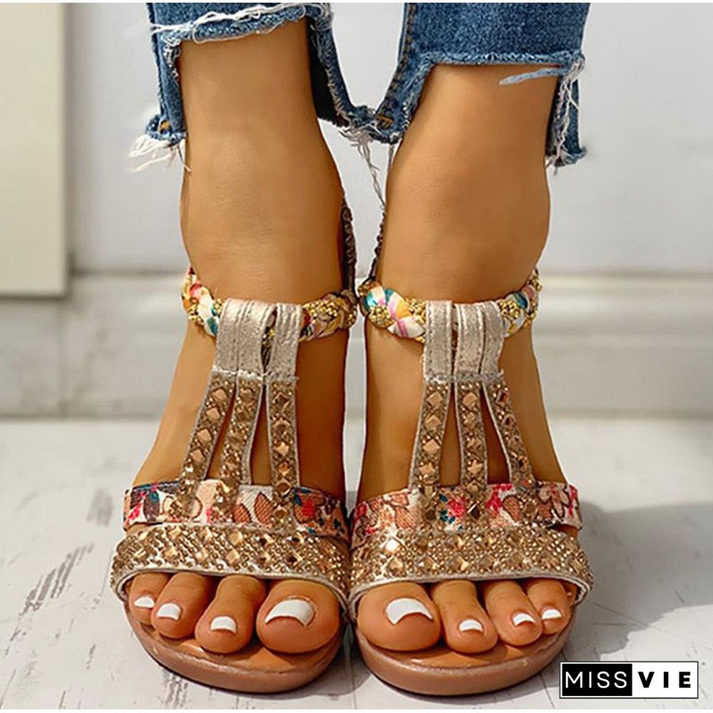 Women's Sandals Summer Bohemia Platform Wedges Shoes Crystal Gladiator Rome Woman Beach Shoes Casual Elastic Band Female