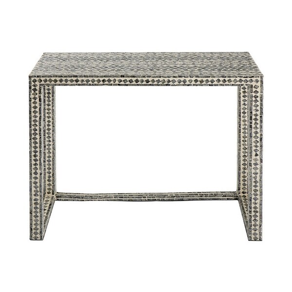 36 Inch Accent Console Table， Capiz Shell Inlay， Rectangular， Gray