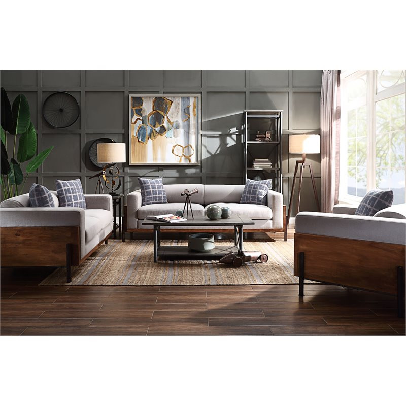 ACME Pelton Fabric Loose Back Chair with 1 Pillow in Walnut   Industrial   Armchairs And Accent Chairs   by Homesquare  Houzz