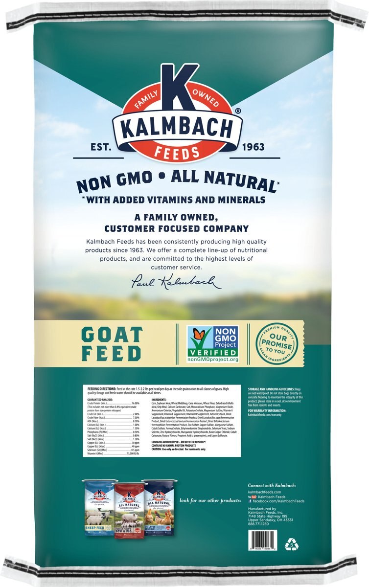 Kalmbach Feeds 16% Organic Pellet Goat Feed， 50-lb bag