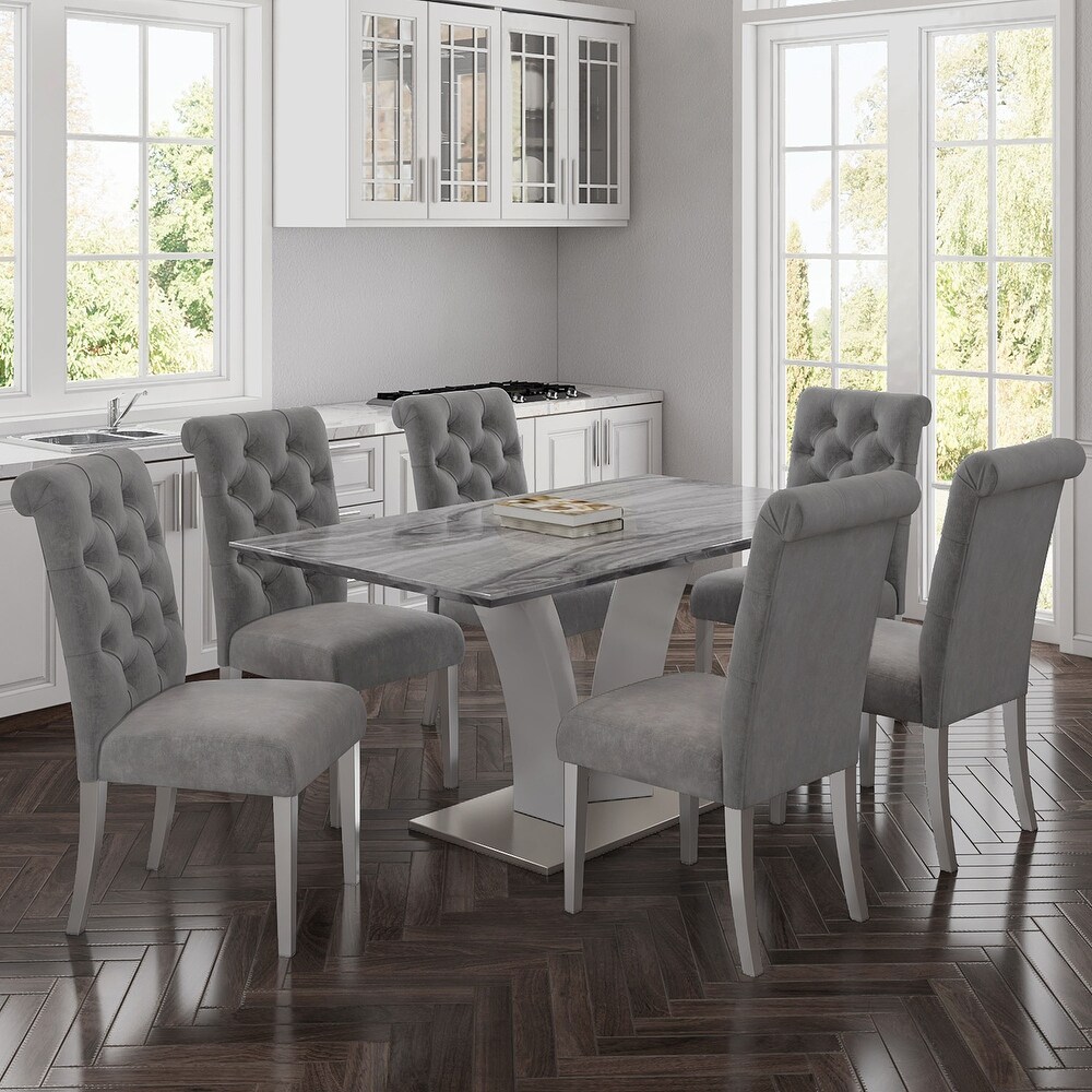 Contemporary 7pc Dining Set with Grey Table   Grey Chair