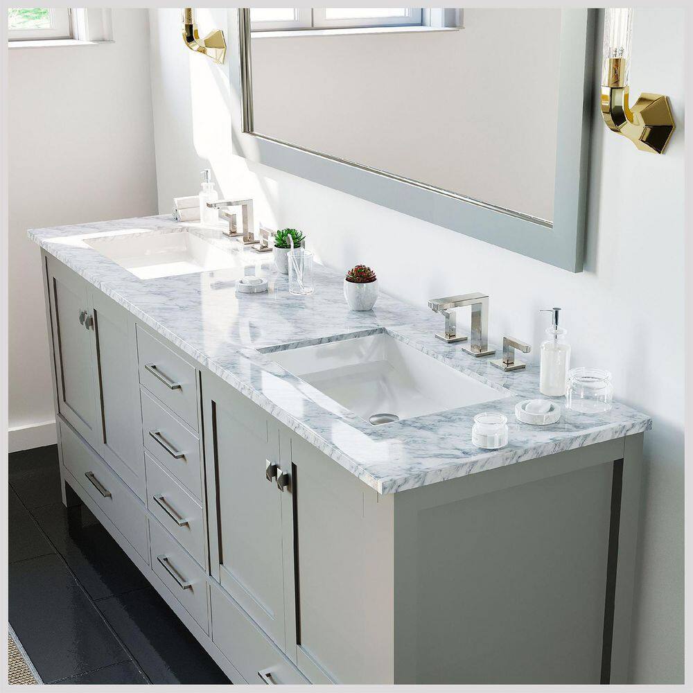 Eviva Aberdeen 84 in. W x 22 in. D x 35 in. H Double Bath Vanity in Gray with White Carrara Marble Top with White Sinks EVVN412-84GR