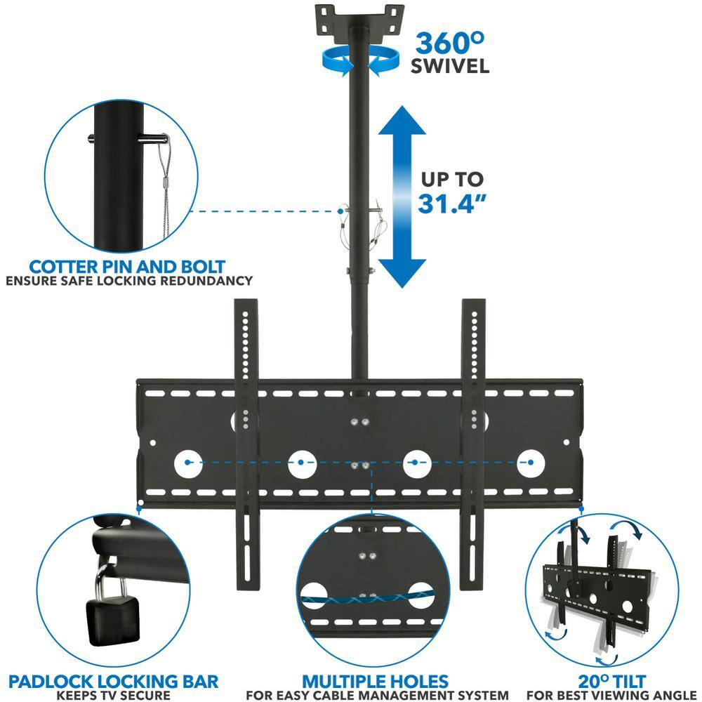 Mount-It 32 in.- 70 in. Full Motion TV Ceiling Mount with 20-Degree Tilt 175 lbs. Load Capacity MI-501B