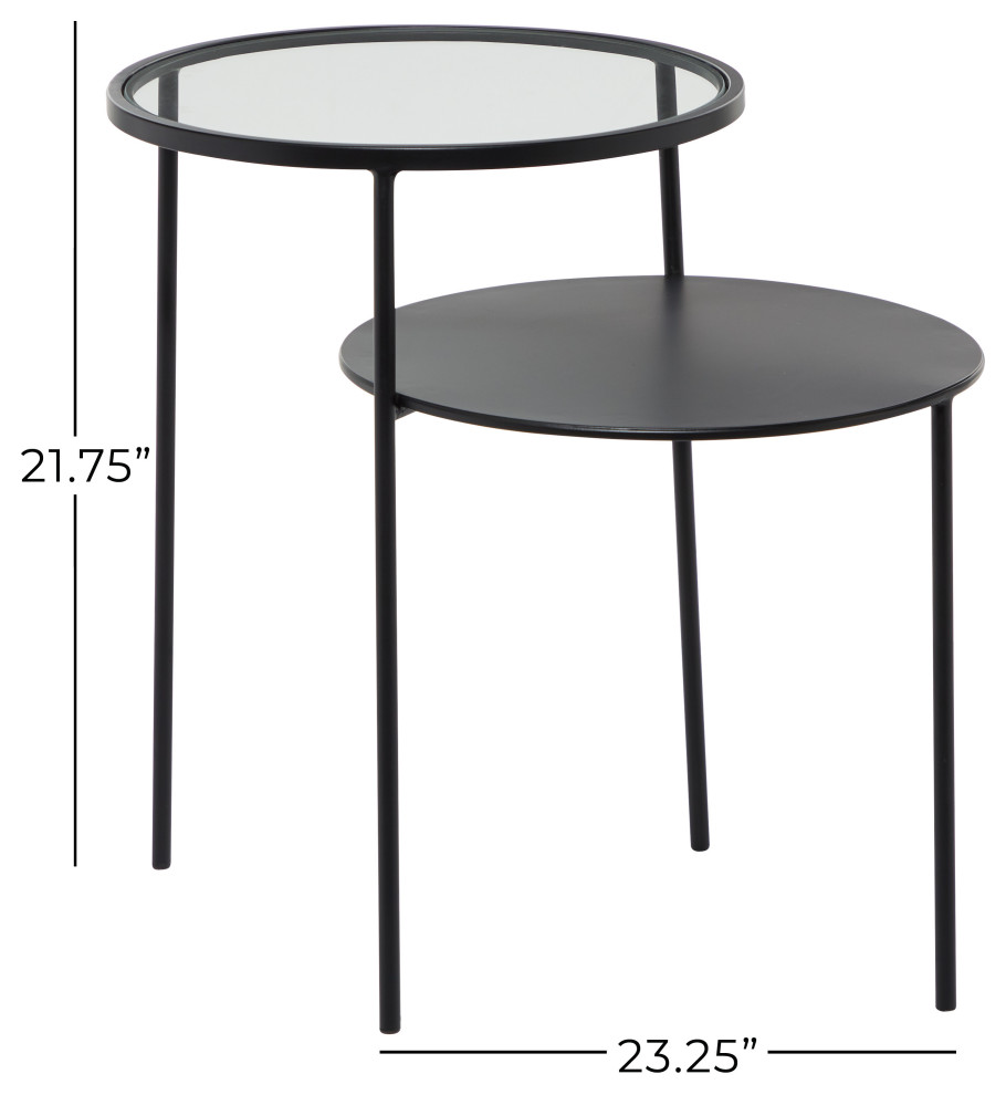 Round Black Metal Coffee Table With Glass Top  31.5 quotx15 quot  Industrial   Side Tables And End Tables   by Brimfield  ampMay  Houzz