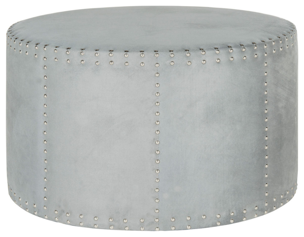 Foster Ottoman Brass Nail Heads Grey   Transitional   Footstools And Ottomans   by Peachtree Fine Furniture  Houzz