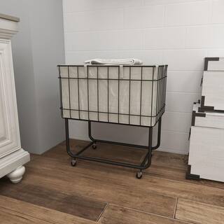 Litton Lane Black Deep Set Wire Basket Storage Cart with Wheels and Fabric Lining 73280