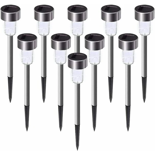 10 pack Stainless Steel Outdoor Solar Lights for Garden