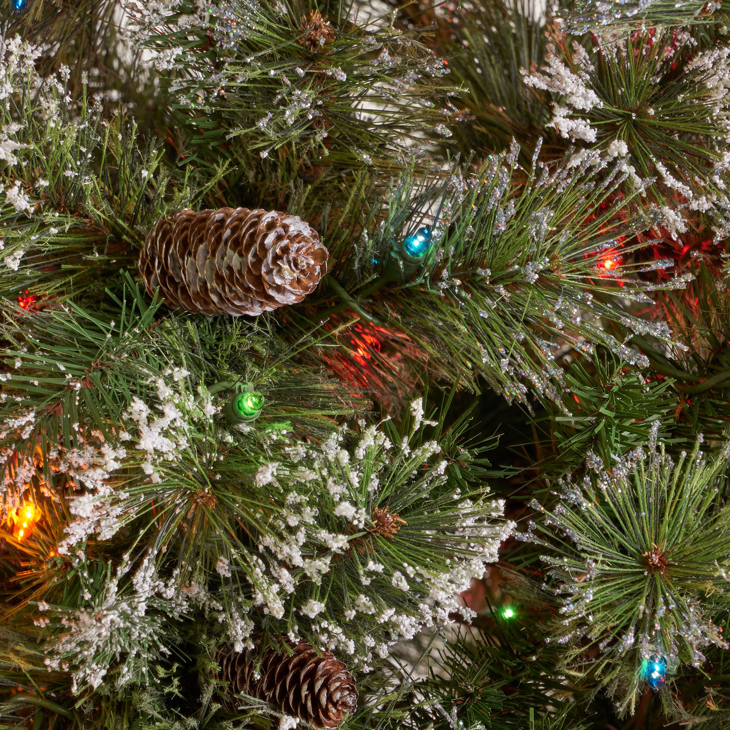 7-foot Cashmere Pine and Mixed Needles Hinged Artificial Christmas Tree with Snow and Glitter Branches and Frosted Pinecones