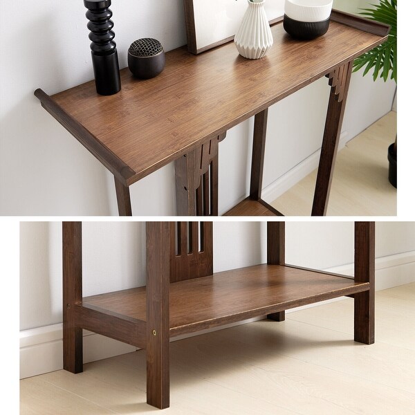 Bamboo Entryway Console Table with Lower Shelf