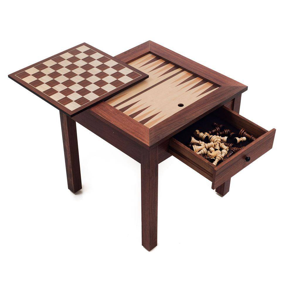 Trademark Games Deluxe Wooden 3-in-1 Chess and Backgammon Table Set 80-411