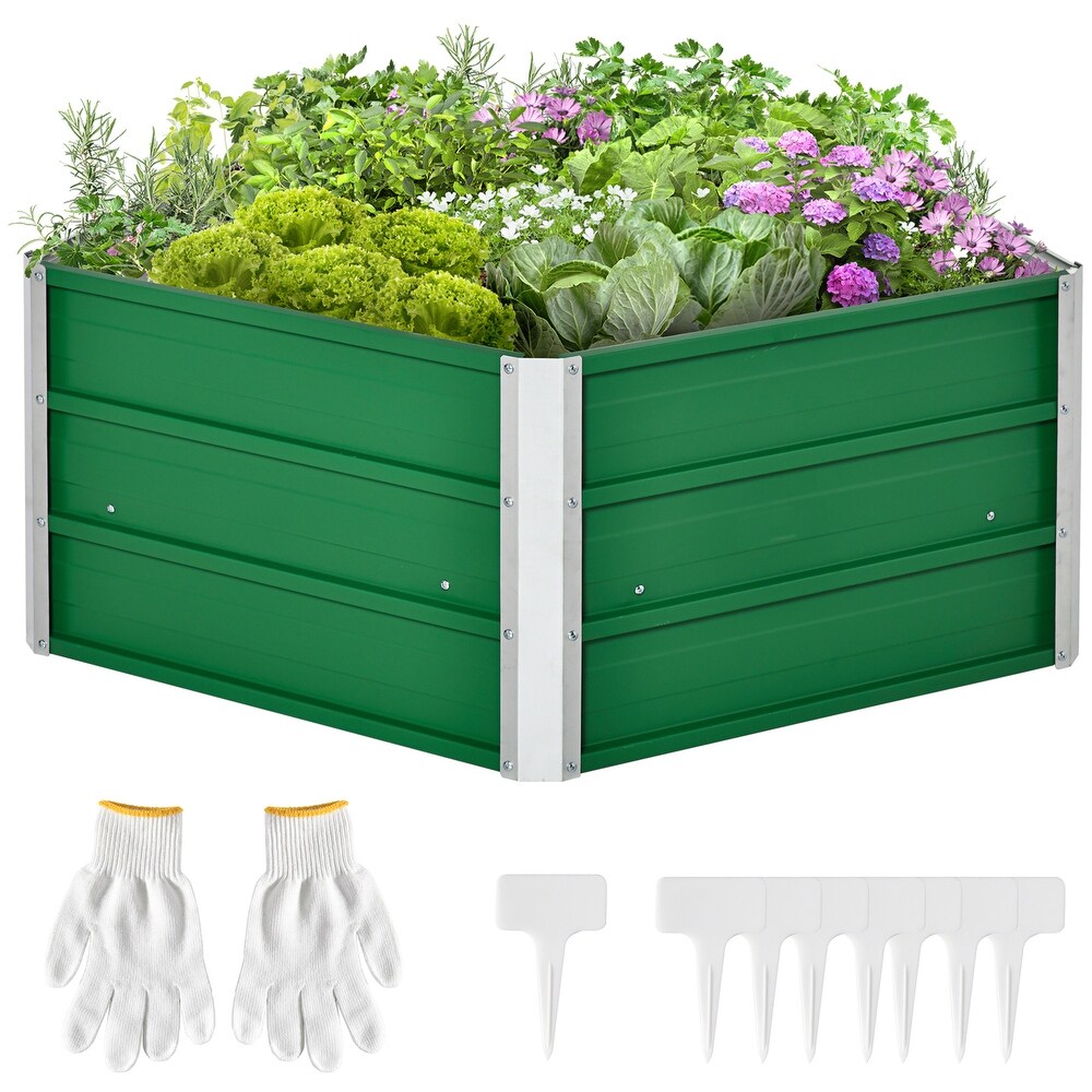 39in. Green Metal Raised Planting Boxes with Install Gloves  Elevated Large Galvanized Steel Planter Box for Backyard