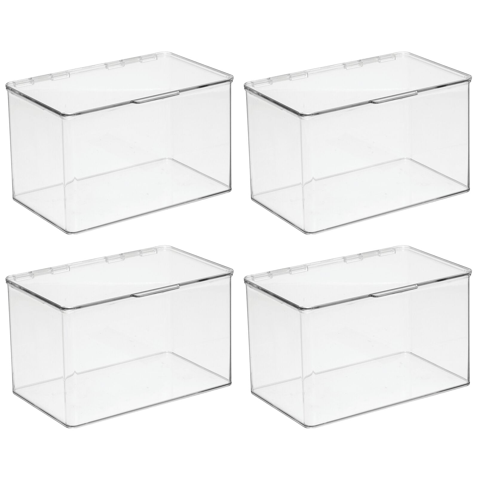 mDesign Plastic Stackable Food Storage Container Box with Hinged Lid - 4 Pack - Clear