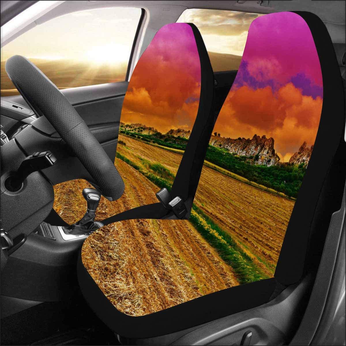 ZHANZZK Set of 2 Car Seat Covers Wheat Field at Sunset Universal Auto Front Seats Protector Fits for Car，SUV Sedan，Truck