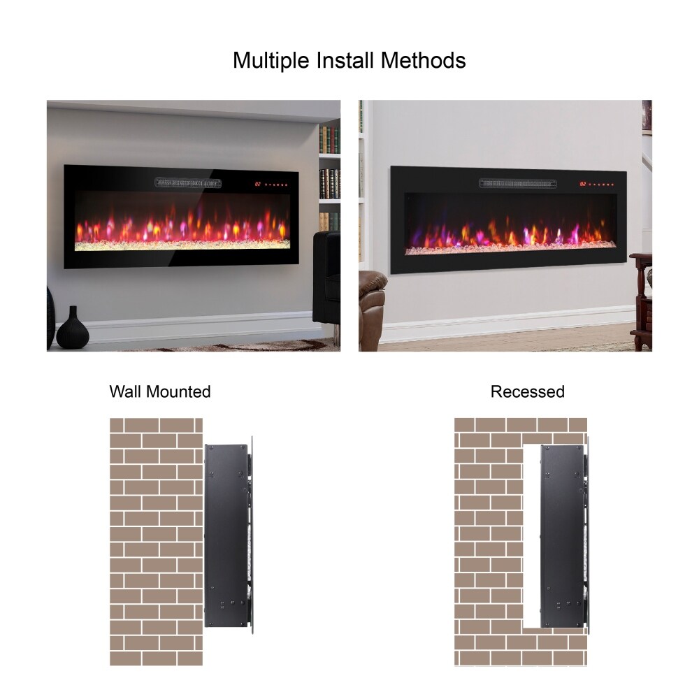 36 60in. Black Recessed Wall Mounted Electric Fireplace by Real Flame