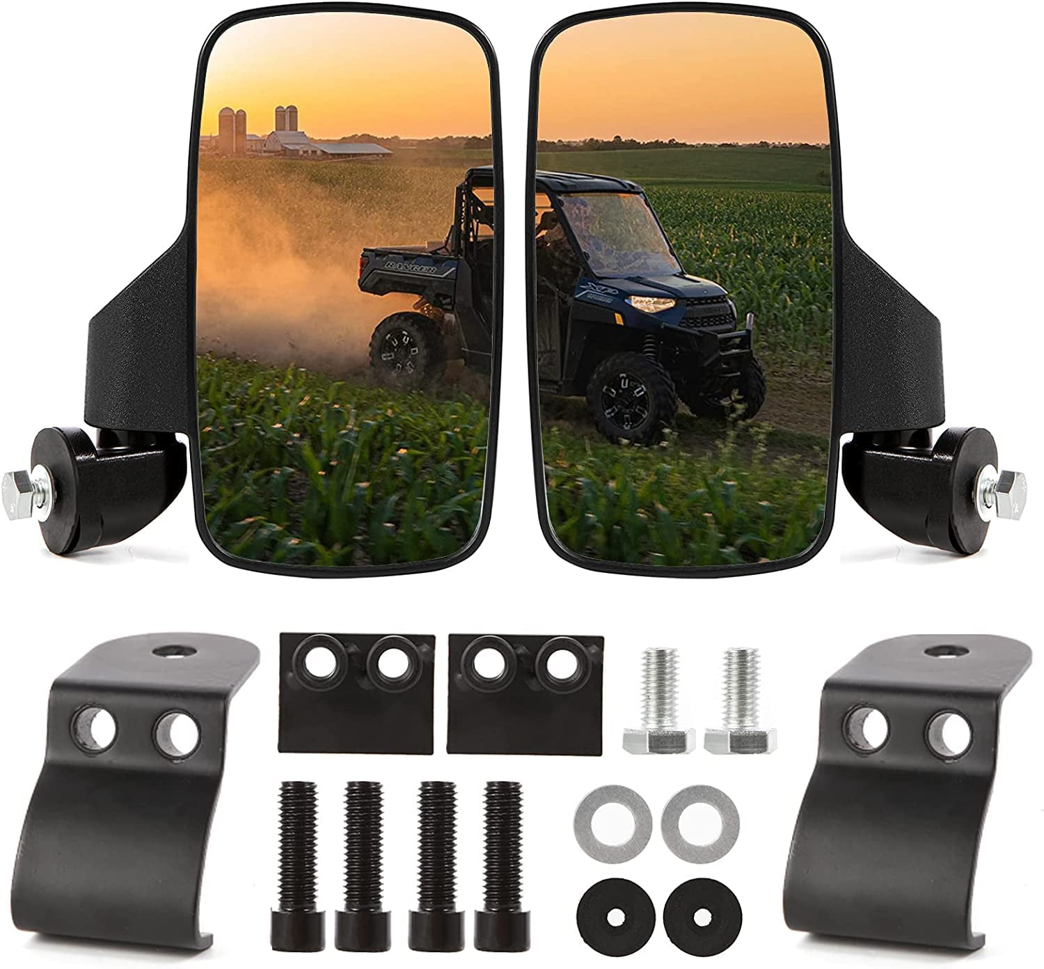 UTV Side Mirrors Compatible With Polaris General Ranger XP 570 900 1000 and Can-Am Defender Maverick Trail Adjustable break-Away Rear View Side Mirror for Profiled Tube