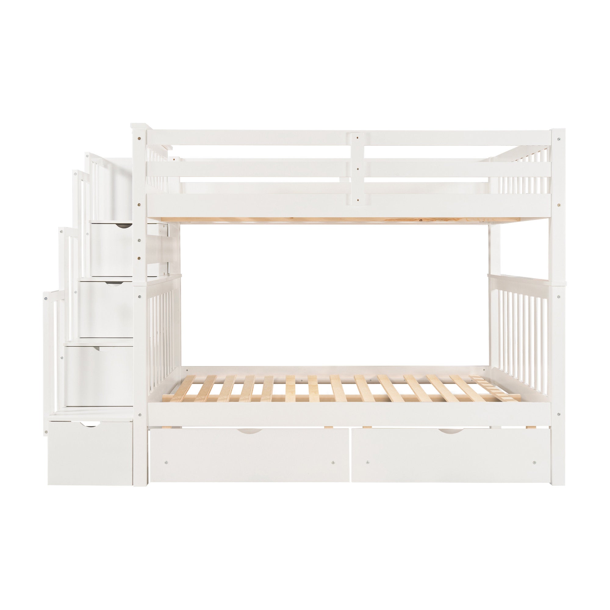 Bellemave Full Over Full Bunk Bed with Stairs and 6 Storage Drawers, Solid Wooden Detachable Bunk Bed Frame with Storage Shelves for Kids Teens Adults (White)