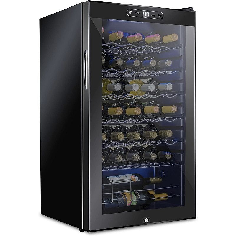 Schmecke Wine Fridge， Freestanding Wine Refrigerator， 34 Bottle Wine Cooler