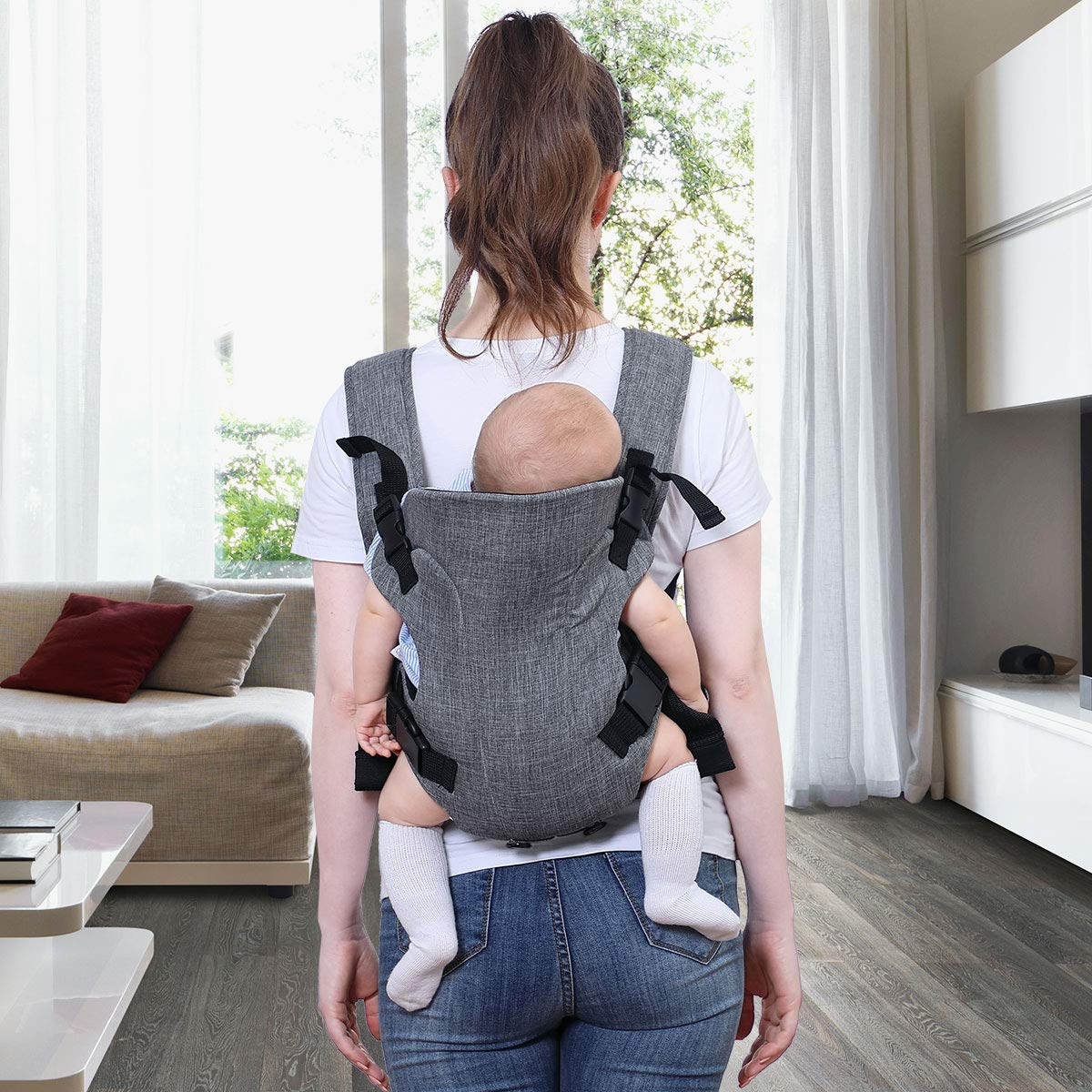 BABY JOY Baby Carrier, 4 in 1 Convertible Carrier with Adjustable Straps, Waist Belt and Breathable Mesh