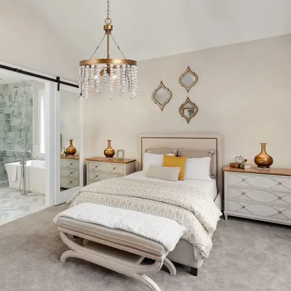 Mid-century Modern 3-light Wood Beads Chandelier Distressed Gold Dimmable Lights - D17