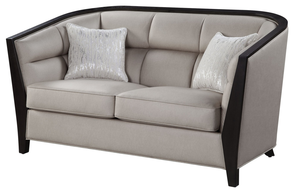 Benzara BM250633 Loveseat With Curved Fixed Back and Shelter Arms  Beige   Transitional   Loveseats   by Uber Bazaar  Houzz