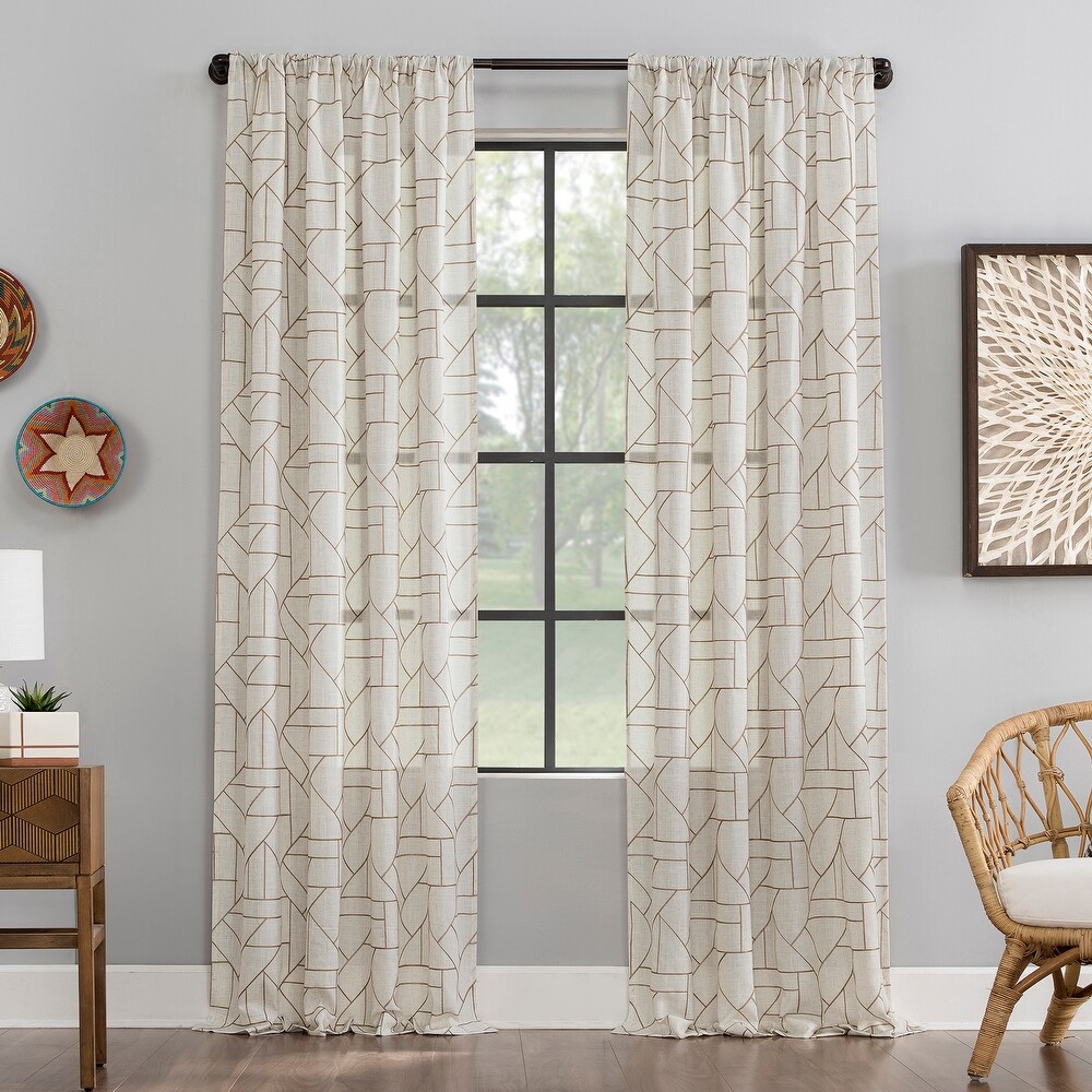 Archaeo Jigsaw Embroidery Linen Blend Curtain  Single Panel