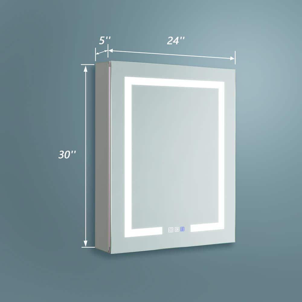 Xspracer Victoria 24 in W x 30 in H Rectangular Silver Aluminum Recessed Mount Medicine Cabinet with Mirror and LED Light