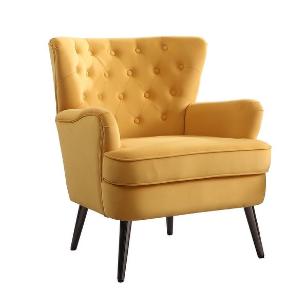 Yellow Button Velvet Tufted Accent Chairs Comfy Bedroom Chair