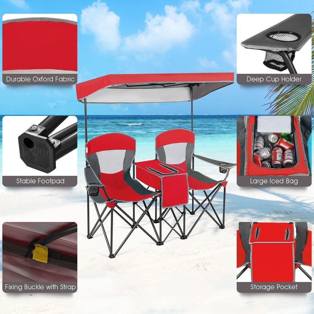 Portable Folding Camping Canopy Chairs with Cup Holder for 2 Person