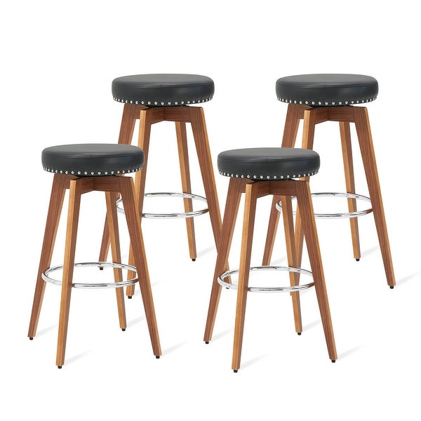 Glitzhome Set of 4 Round Leatherette Swivel Backless Bar Stools