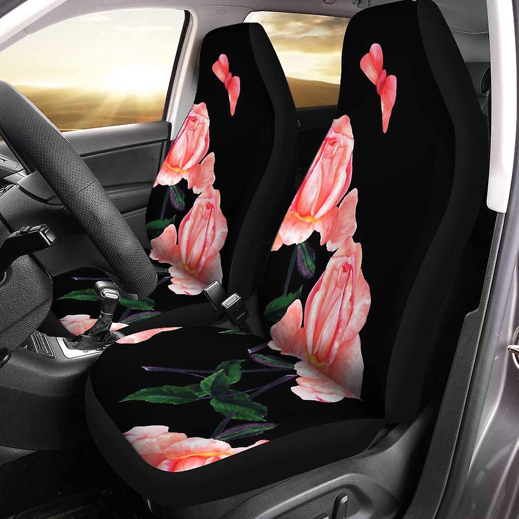 Set Of 2 Car Seat Covers Pink Rose Universal Auto Front Seats Protector Fits For Car，suv Sedan，truck D---46802