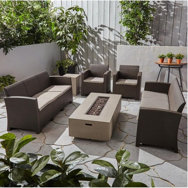 Comet Faux Wicker/ Concrete 6piece Outdoor Fireplace Chat Set by Christopher Knight Home