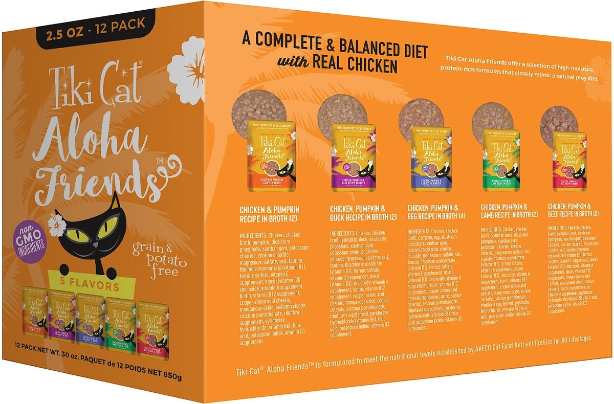 Tiki Cat Aloha Friends Chicken Variety Pack Grain-Free Wet Cat Food， 2.5-oz， case of 12