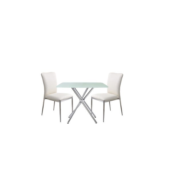 3 Pcs Square Frosted Tempered Glass Dining Table White Set