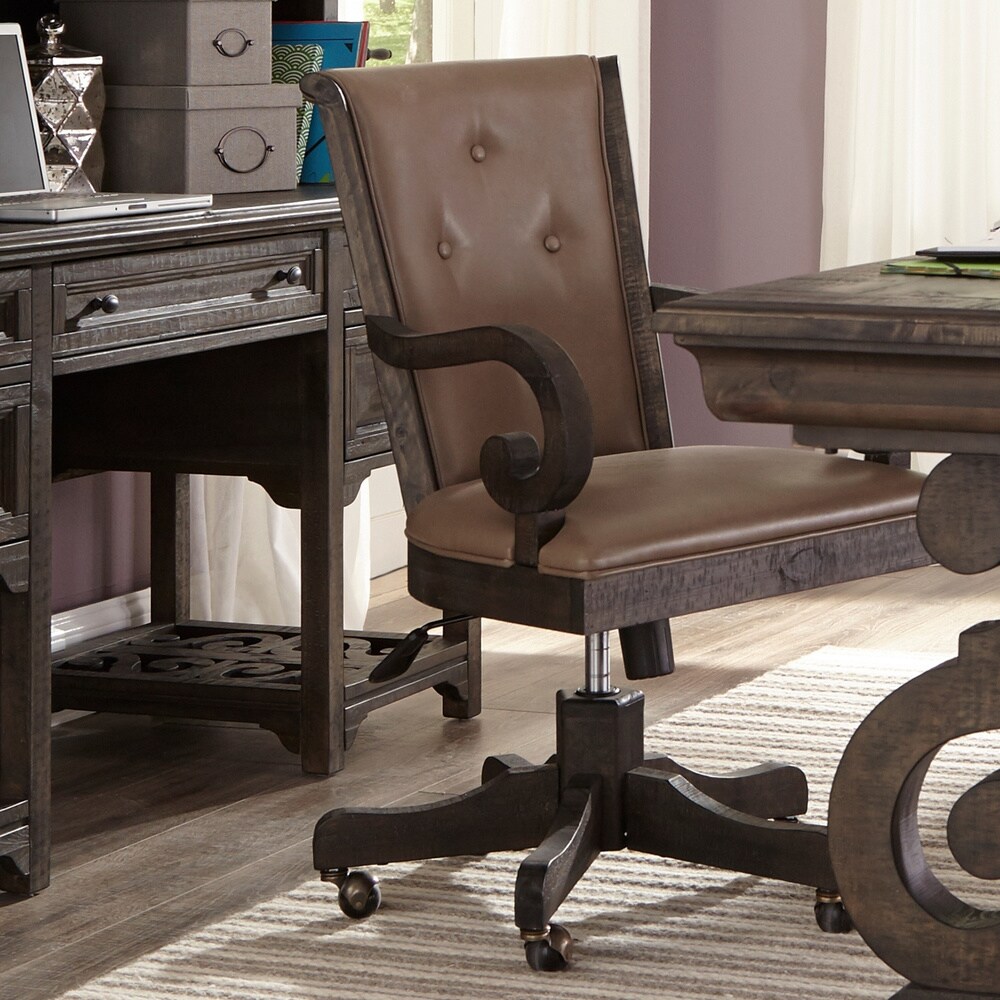 Bellamy Traditional Weathered Peppercorn Upholstered Desk Chair