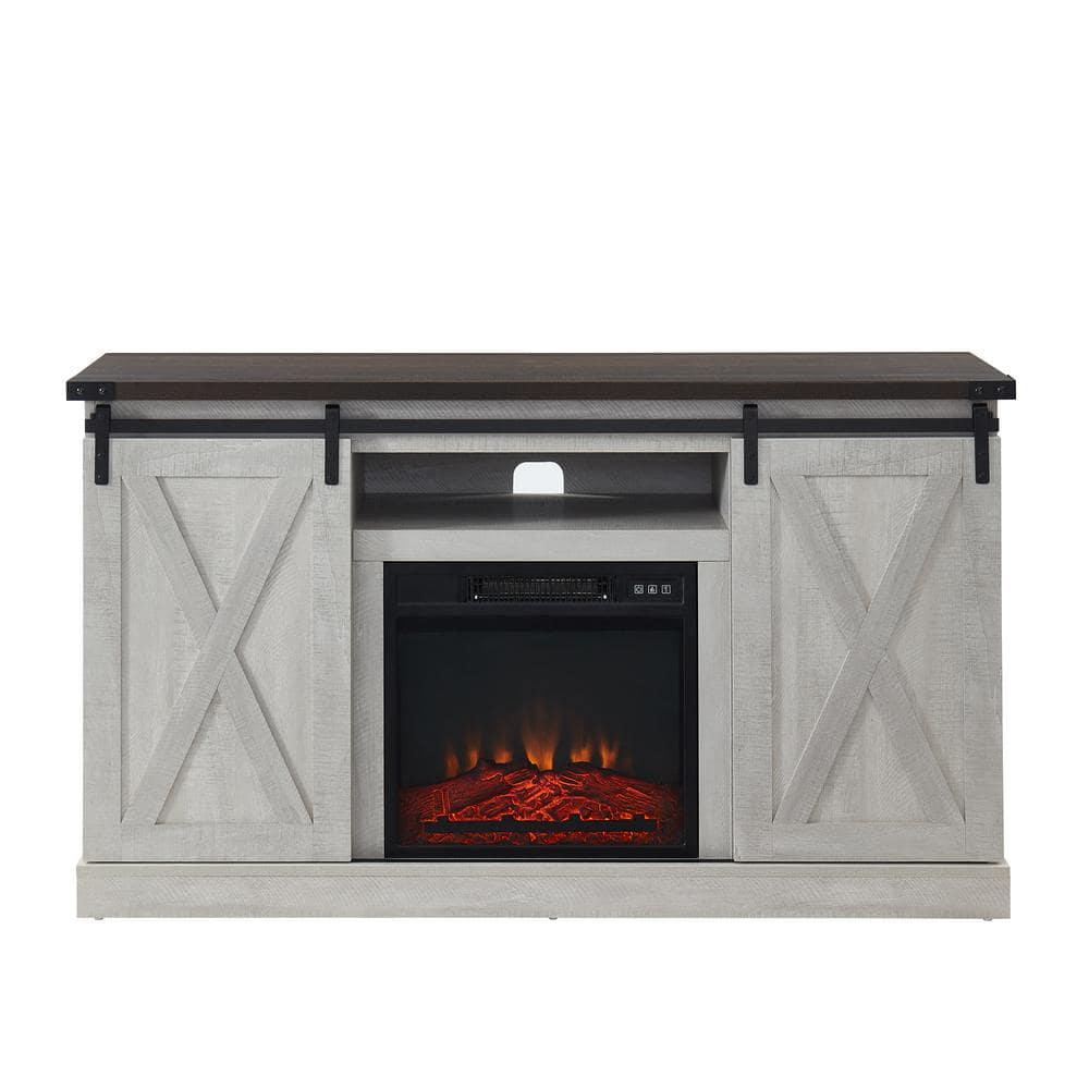 Boyel Living 54 in W Freestanding Wooden Storage Electric Fireplace TV Stand in White with Sliding Barn Door Fits TVs up to 65 in