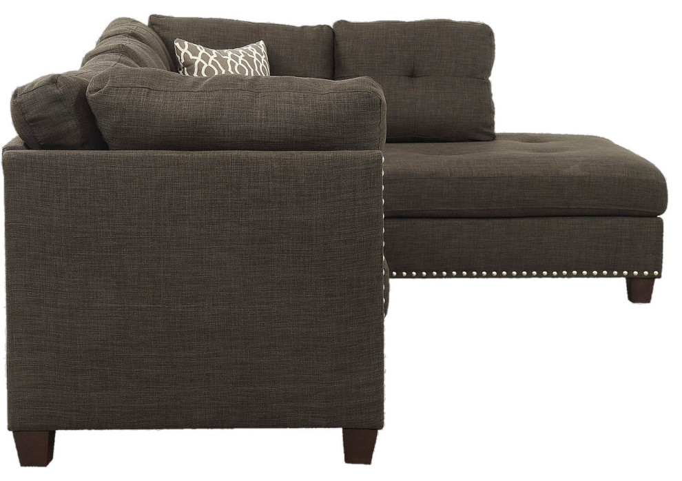 Acme Laurissa Sectional Sofa and Ottoman  2 Pillows  Charcoal Linen  1Set/2Ctn   Transitional   Sectional Sofas   by Acme Furniture  Houzz