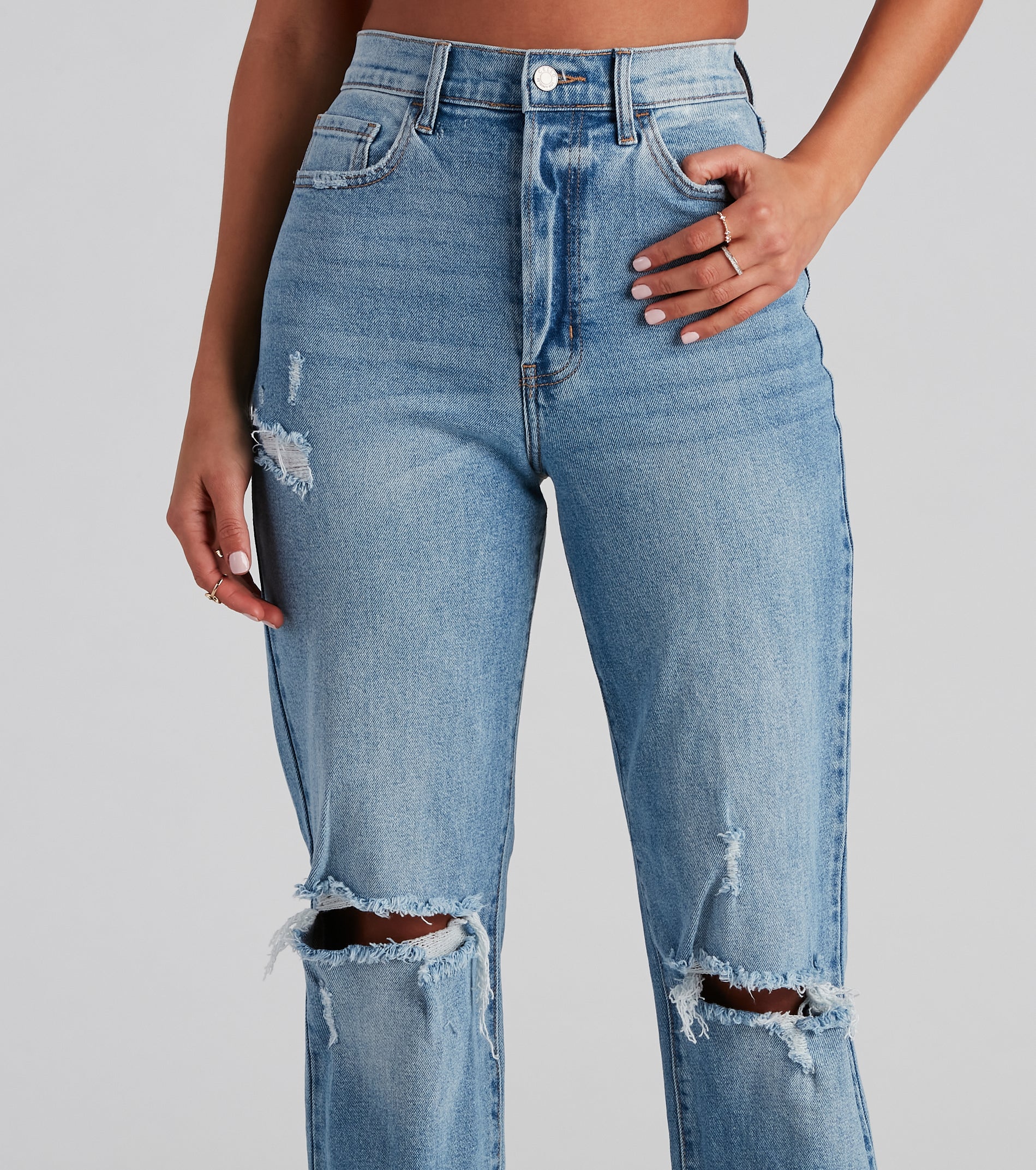 High Rise Distressed Boyfriend Jeans