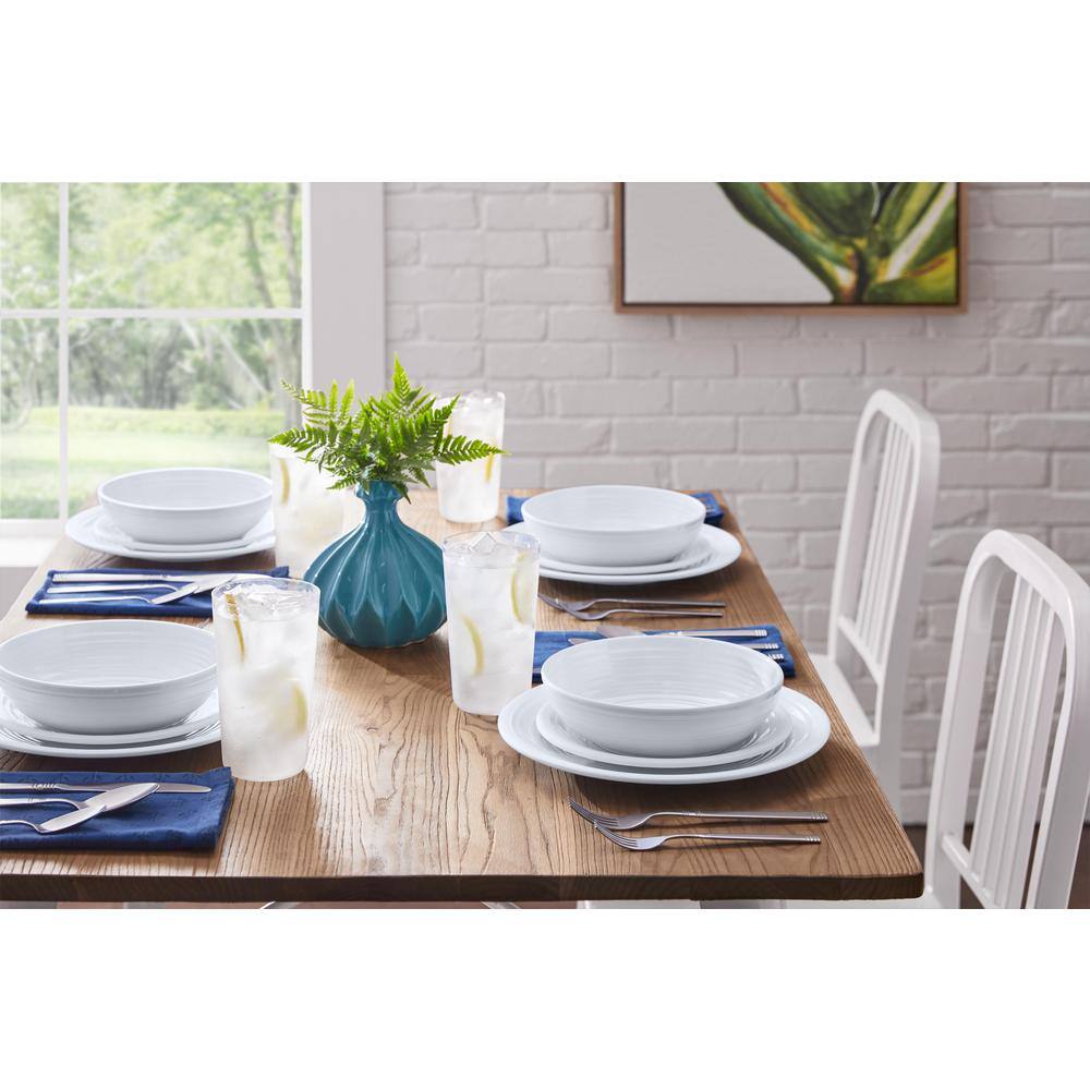 StyleWell Taryn Melamine Dinnerware Set in Ribbed Solid White (Service for 4) FF58SETWHT