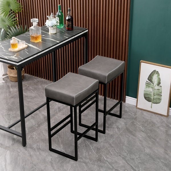 Set of 2 Modern PU Leather Barstool Set with Metal Legs for Dining and Living Room