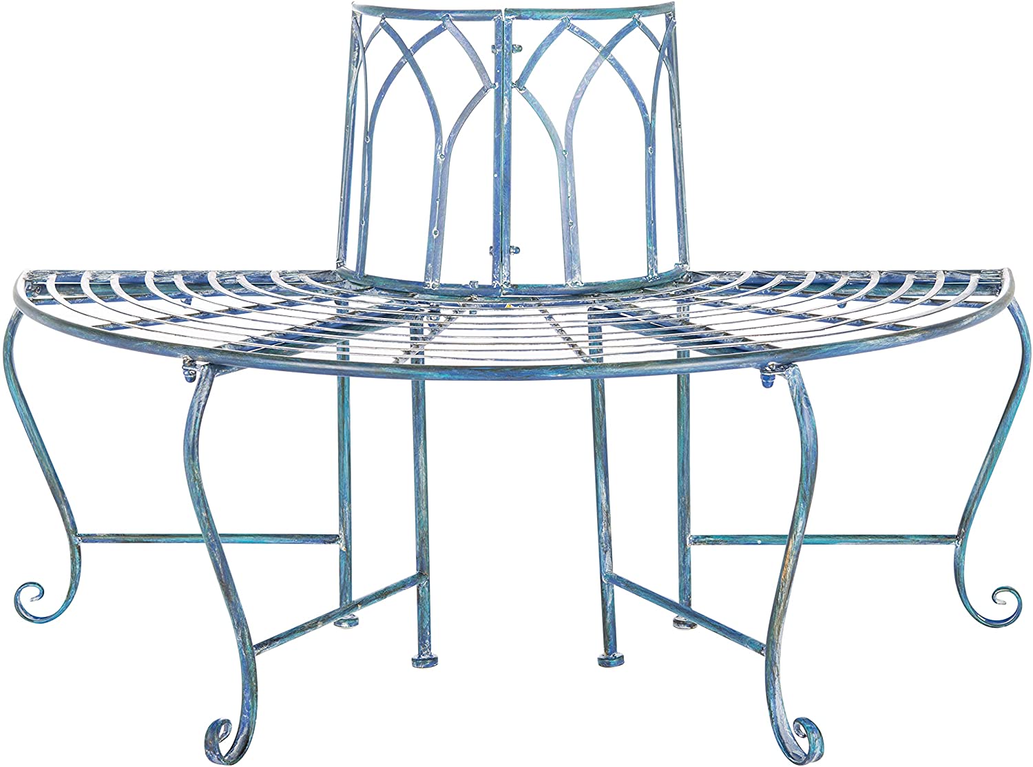 Safavieh Abia Outdoor Wrought Iron Semi Tree Bench - Antique Blue