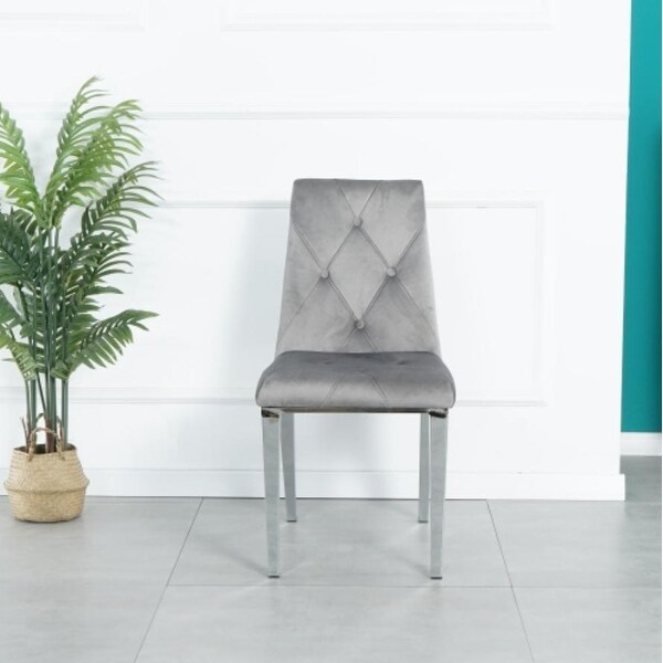 Velvet fabric dining chair in Dark Gray (Set of 2)