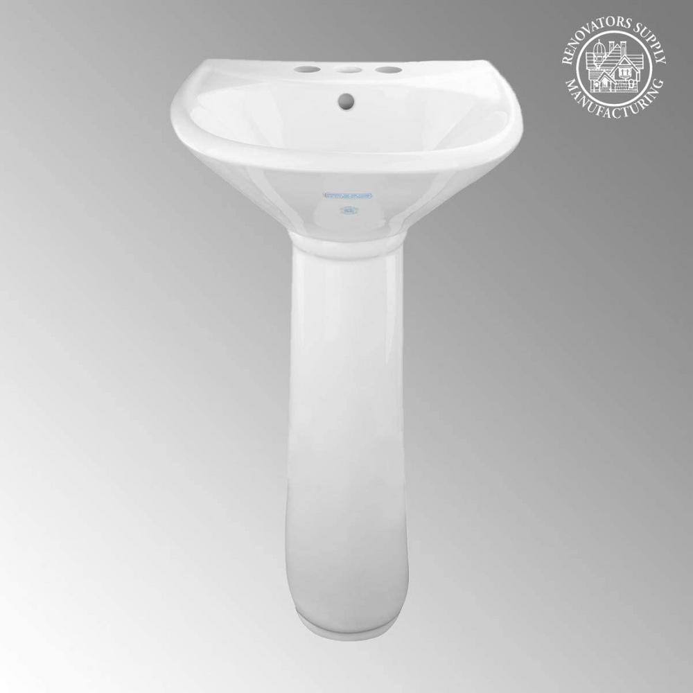 RENOVATORS SUPPLY MANUFACTURING Ondine 16 in. Small Pedestal Combo Bathroom Sink in White with Overflow 11863