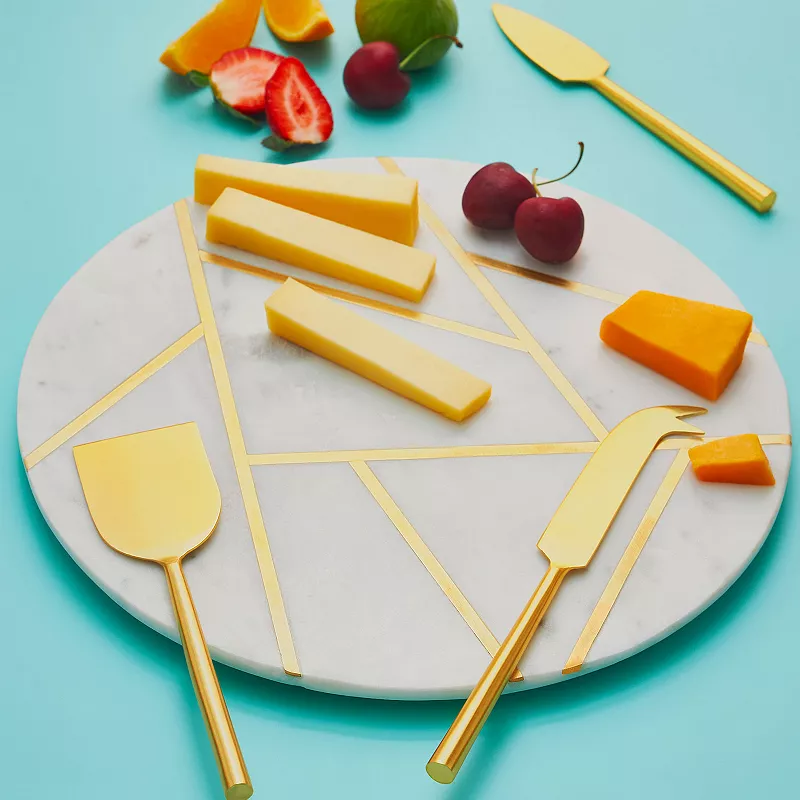 GAURI KOHLI Infinia Marble Cheese Board With Gold Knives