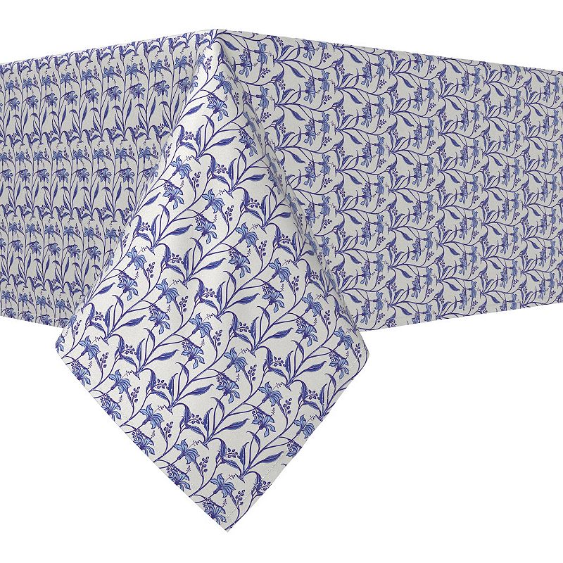 Rectangular Tablecloth， 100% Cotton， 52x104， Lilies in Blue Hues