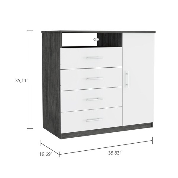 Simplicity 4-Drawer 1-Shelf 1-Cabinet Dresser， Modern Storage Cabinet， Superior Top， Storage Dressers Organizer for Living Room - - 37828165