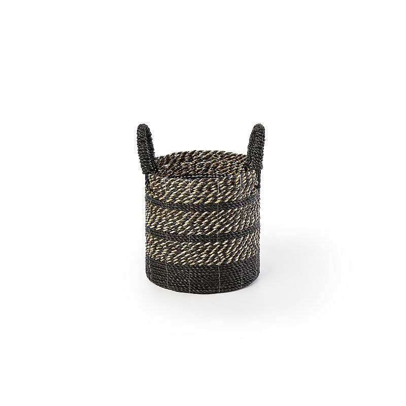 Saddle River Black Seagrass and Raffia Basket 4-piece Set