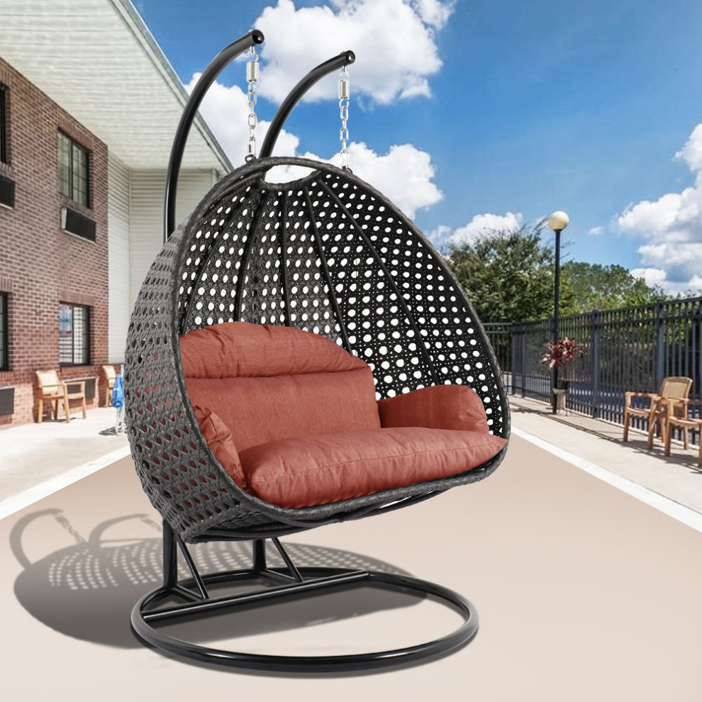 2 Person Charcoal Wicker Double Hanging Egg Swing Chair   Tropical   Hammocks And Swing Chairs   by LeisureMod  Houzz