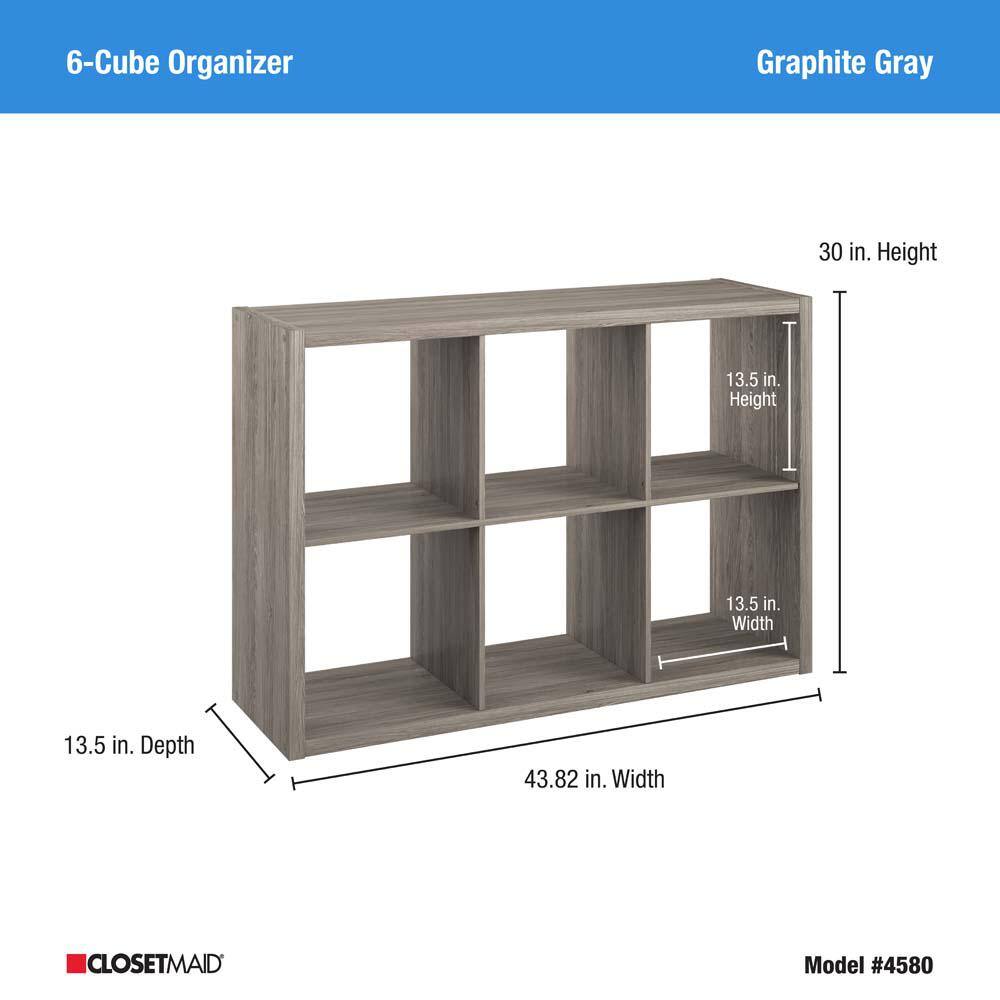 ClosetMaid 30 in. H x 43.82 in. W x 13.50 in. D Graphite Gray Wood Large 6- Cube Organizer 4580