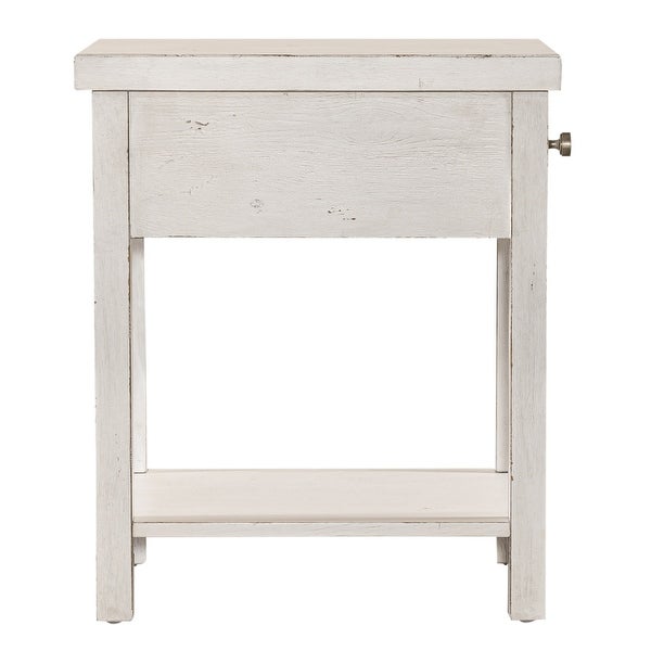 Modern Farmhouse Flea Market White Distressed Drawer Chair Side Table