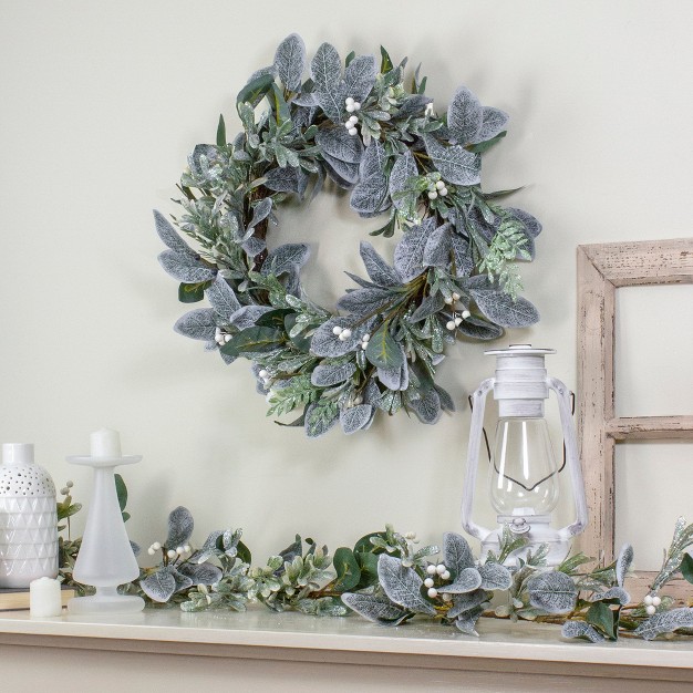 Northlight Iced Leaves And Winter Berries Artificial Christmas Wreath 24 Inch Unlit